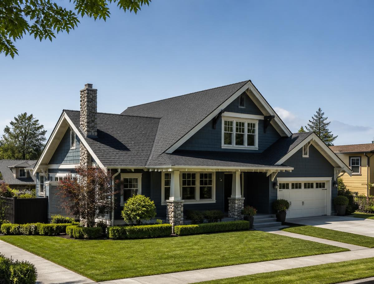Craftsman home with a newly completed architectural shingle roof